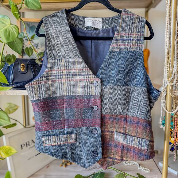 International Scene Made in Russia Wool Patchwork Vest Adjustable Waist, Size 14 - Picture 1 of 10